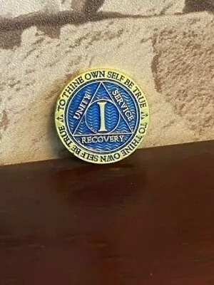 1 Year AA Sobriety Coin With Black Velvet Presentation Box. 30mm Metal Coin • £9.97