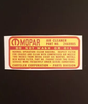 2 HEMI 426 Air Cleaner Assy P/N 2468985 Mopar Vintage  Air Cleaner Decal. • $20