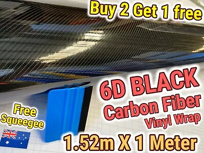 1.52M X 1M 6D BLACK SUPER ULTRA GLOSS CARBON Fibre Fiber CAR Vinyl WRAP 4D Film • $28.99