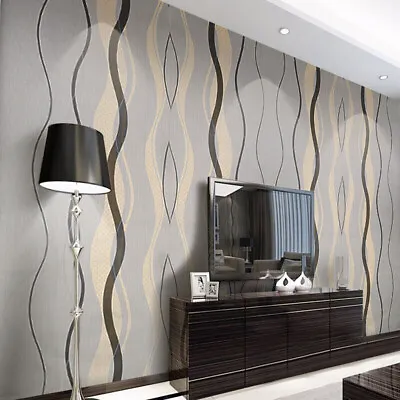 Metallic Silver Grey Wallpaper Rolls Living Room Geometric Wall Paper Home Decor • £8.99
