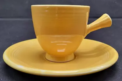 VINTAGE Homer Laughlin FIESTA DEMITASSE Stick Handle Yellow Cup & Saucer Set • $34.50