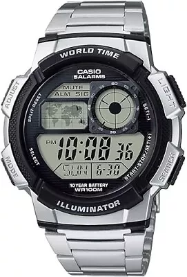 Casio AE-1000WD-1A World Time Digital Stainless Steel Mens Watch AE1000WD1A • $75.99