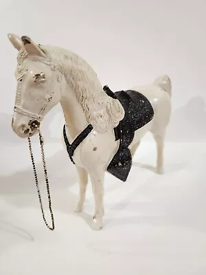 Vintage Painted Cast Metal Horse Collectible Figure Silver Colored 10in Chipped • $20