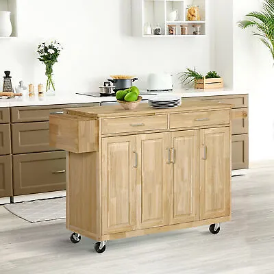 Wooden Rolling Kitchen Island Storage Cart With Drawers Door Cabinets • $214.99