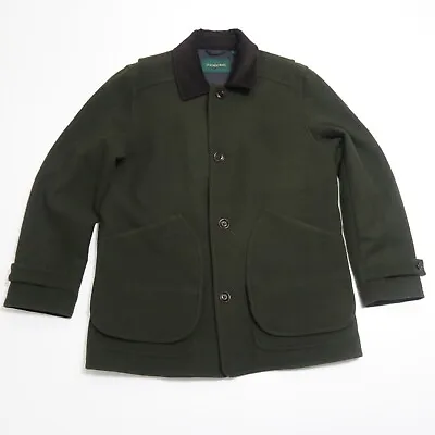 Vintage J.Crew Always Wool Barn Coat Jacket Mens M Green Corduroy Trim Button • $110.39