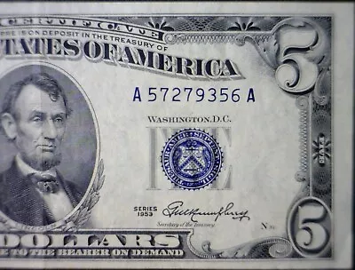 1953 $5 Silver Certificate Currency CRISP XF Bank Note Blue Seal Money  NR • $10.50