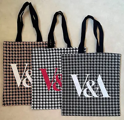 OFFICIAL V&A 3x TOTE BAGS * EXCLUSIVE PINK WHITE & GREY HOUNDSTOOTH DESIGN * BN • £55
