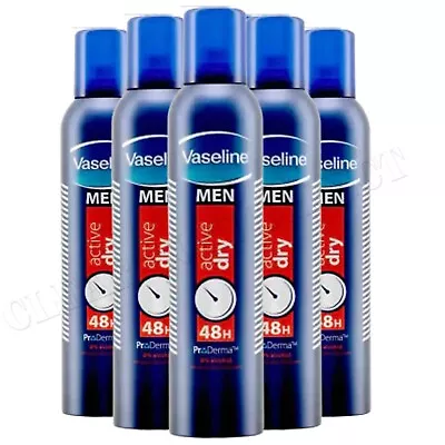 VASELINE MEN ACTIVE DRY 48hr PROTECTION ANTI-PERSPIRANT DEODORANT 250ml X 6 • £24.96