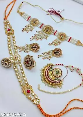 Bollywood Indian Red Rajwadi Gold Plated Choker Necklace Combo Jewelry Set • $19.52