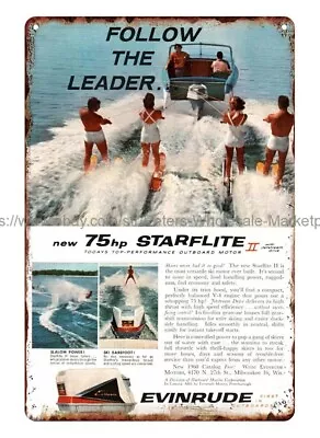 1960 EVINRUDE Starflite Boating Outboard Motor Water Skiing Metal Tin Sign • $18.93