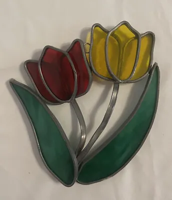 Stained Glass Lead Came Suncatcher Red And Yellow Tulips  • £19.27