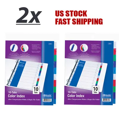 Lot Of 2 - 3-Ring Binder Dividers With 10 Color Tabs File Folder Brand New   • $10.29