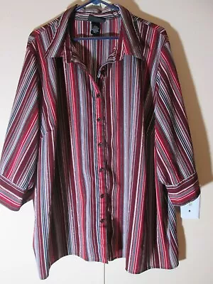 Maggie Barnes Woman's Size 3X Multi Colored Stripe Button 3/4 Sleeve Blouse • $12.95