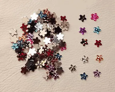 100 X Acrylic Rhinestone Faceted Flower Gems 10mm Flat Backed Embellishments • £1.45