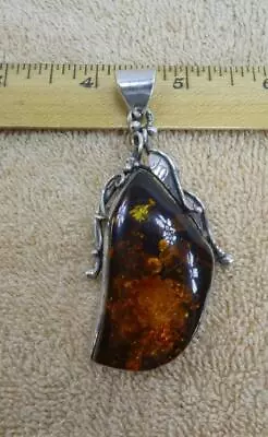 VTG Art Nouveau Style Sterling Silver Amber Floral Motif LARGE Pendant Baltic ! • $599.95