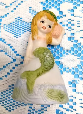 VTG MERMAID BELL Bisque Porcelain 4  ADORABELLE By JASCO 1979 Taiwan BEACH • $9.99