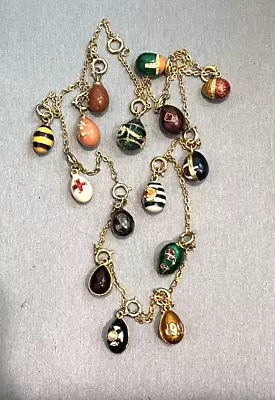 Joan Rivers Vintage Collection Of 15 Enamel Faberge Egg Charms Necklace • £68.93