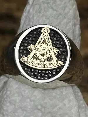 Past Master Two Tone 14k Gold And Sterling Silver .925 Masonic Solid Ring • $336