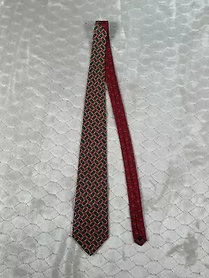 Vintage: Tommy Hilfiger Mens Tie Red Green Yellow Geometric Pattern • $24