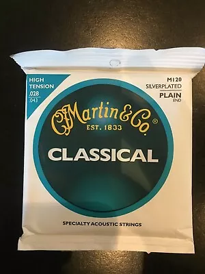 Martin Silverplated Classical Guitar Strings 28-43 High Tension Plain End - M120 • $15.99