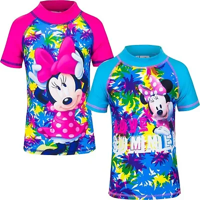 £10.99 • Buy Official Licensed Girls Kids Minnie Mouse UV Protection 50+ Swim T Shirt Top