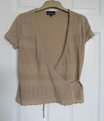 £4.99 • Buy Warehouse Size 12 Beige Cut Out Pattern Wrap Over Style Short Cardigan