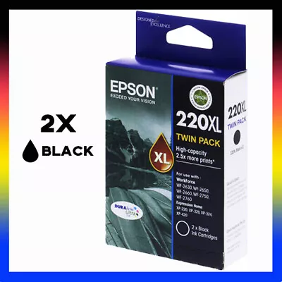 Genuine Original EPSON Ink 220XL BK Twin Pack For WF2630 WF2650 WF2660 Printer • $78.50