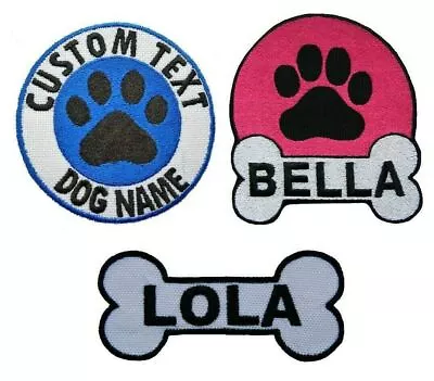 £3.90 • Buy Personalised Dog Name Embroidered Patches Iron On Pet Badge Dog Harness Patch