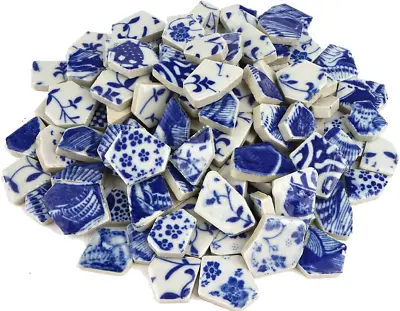 Broken Ceramic China Tiles Assortment Blue And White Porcelain Pieces For Mosaic • $26.89