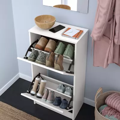 Shoe Cabinet 2 Drawer Storage Cupboard Rack Shelf Footwear Organiser Shoe Stand • £77.89