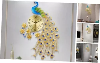 Large Peacock Wall Clock 31.5 Inch Metal Design Non-Ticking Silent Art Gold • $129.86