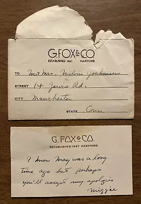 Vintage 1940s G. Fox & Co Department Store Envelope W/ Card Hartford CT P5c • $14.95