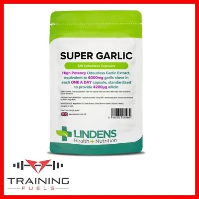 Lindens Super Garlic 6000mg 120 Capsules High Strength Odourless Heart Support • £7.69
