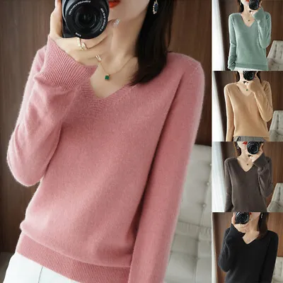 $11.68 • Buy Women's Winter Warm Cashmere Sweater V-Neck Pullover Long-Sleeve Knitted Tops