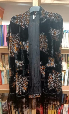 £22.99 • Buy Topshop Velvet Kimono Size 8 Black Fringe Boho 70s Style Festival Hippie