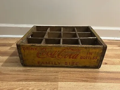 Vintage Yellow Wooden Coke Coca-Cola Family Size Crate Chattanooga Cases 1956 • $33.99