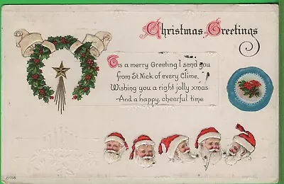 Vintage Christmas Santa Clause Postcard Multi Santa Heads Christmas Seal • $4.98