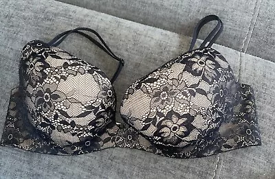 Victorias Secret Angels Secret Embrace Push Up Black  Floral Lace Bra Size 38D • $17.99