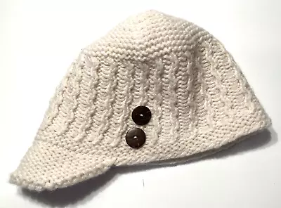 Eddie Bauer Cream Color Knit Hat Soft Brim-Button Accents-Fleece Lined One Size • $9.99