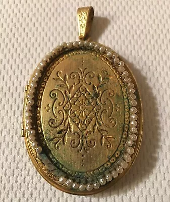 Vintage Miriam Haskell Locket Pendant Gold Tone Pearls • $39.99