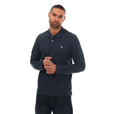 Men's T-Shirt Original Penguin Logo Regular Fit Long Sleeve Polo Shirt In Blue • £17.99