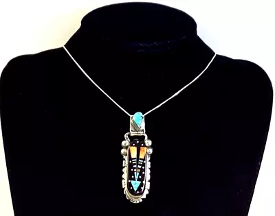 Navajo Sterling Silver Turquoise Multi Stone Inlay Necklace • $75