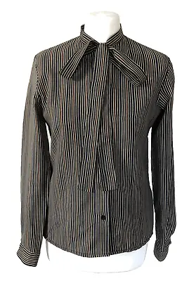 VTG 60s 70s Alexon Sportset Striped Tie Neck Long Sleeve Blouse 10-12 Mod Retro. • £16.99