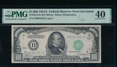 AC 1934A $1000 Cleveland ONE THOUSAND DOLLAR BILL PMG 40 Comment • $4199