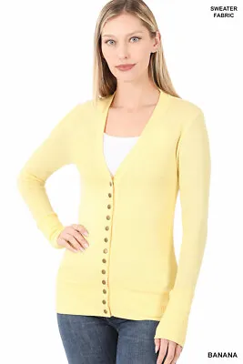 $17.95 • Buy Snap Button Front V Neck Long Sleeve Sweater Cardigan Ribbed Details HW-2039