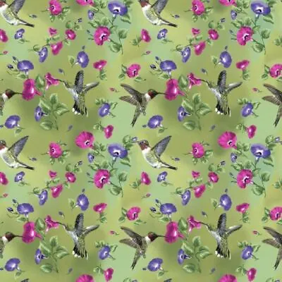 Fat Quarter - Hummingbird Song: Green Cotton Fabric • $4.95