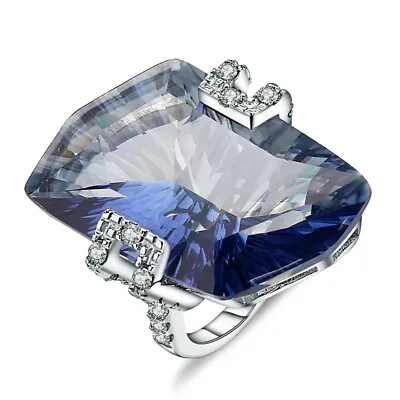 Natural 21.2ct Iolite Blue Mystic Quartz Solid 925 Sterling Silver Cocktail Ring • $66.26