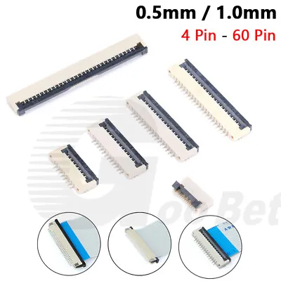 FFC/FPC Flat Cable Connector Socket 0.5mm 1.0mm Pitch 4 Pin To 60 Pin Bottom/Top • $1.69
