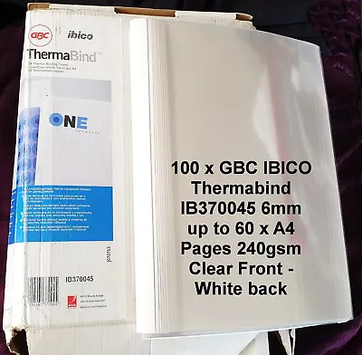 £30 • Buy GBC IBICO 100 X Thermabind IB370045 6mm To 60 X A4 Pages Thermal Binders 240gsm