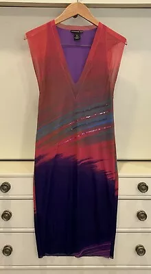 Vintage Vivienne Tam Mesh Sheath Multicolor Dress 90s Y2K Size 1 Small • $125